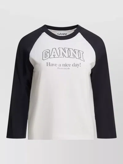 Ganni Baseball Graphic Raglan Crew Neck T-shirt In White