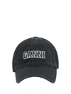Ganni Womens Black Brand-embroidered Cotton-canvas Cap In Black