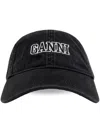 Ganni Black Denim Baseball Cap With Embroidered Logo