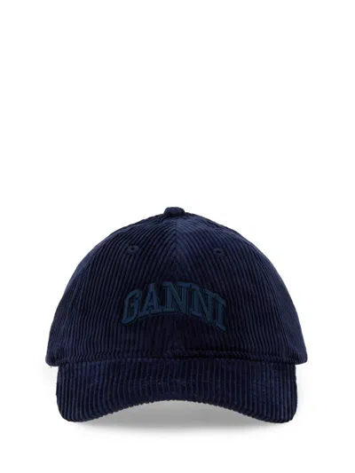 Ganni Baseball Hat With Logo In Blue