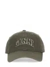 Ganni Green Baseball Cap With Logo Lettering Embroidery On The Front And Logo Patch On The Rear In Cotton  In Green