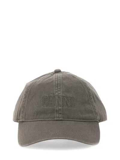 Ganni Women Baseball Hat With Logo In Grey