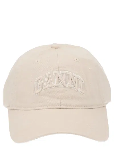 Ganni Baseball Hat With Logo In Neutral
