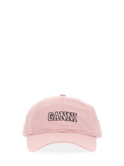 Ganni Baseball Hat With Logo In Lilac