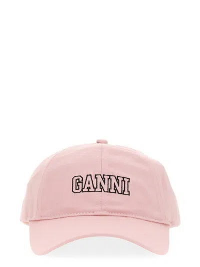 Ganni Baseball Hat With Logo In Lilac