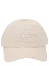 Ganni Womens Egret Washed Logo-embroidered Cotton-canvas Cap In Neutral