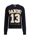 Ganni Women Logo Graphic Baseball Wool Mix Sweater