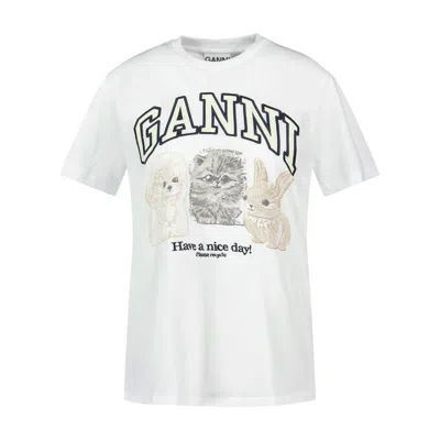 Ganni Basic Animals T Shirt In White