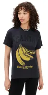 Ganni Crew-neck Cotton T-shirt With Banana Print In Gray