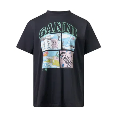 Ganni Basic Cotton Jersey Bear Comic In Black