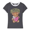Ganni Basic Cotton Jersey Bear Fitted T-shirt In Black