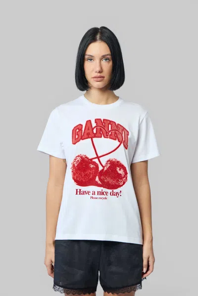 Ganni Basic Cotton Jersey Cherry With Caviar In White
