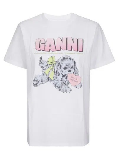 Ganni Women Puppy Print And Logo T-shirt In White