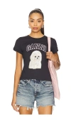 Ganni Women Black T-shirt With Round Neck And Maxi Logo On The Front In Cotton Woman In Blue