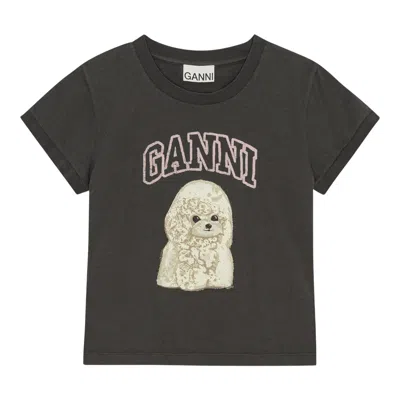 Ganni Basic Cotton Jersey Poodle Cropped T-shirt In Black