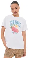 Ganni Womens Bright White Jersey Strawberry Printed Round-neck Cotton-jersey T-shirt In White