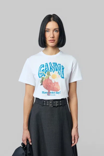 Ganni Basic Cotton Jersey Strawberry In White