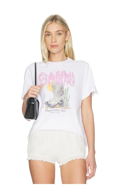 Ganni Basic Cotton Jersey T-shirt Boots Print In White