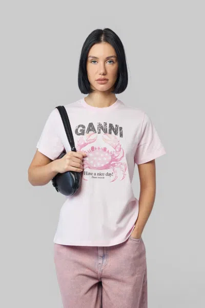 Ganni Basic Cotton Jersey T-shirt In Pink & Purple