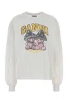Ganni Basic Cotton Long-sleeve T-shirt With Teddy Mushroom Print In Bright White