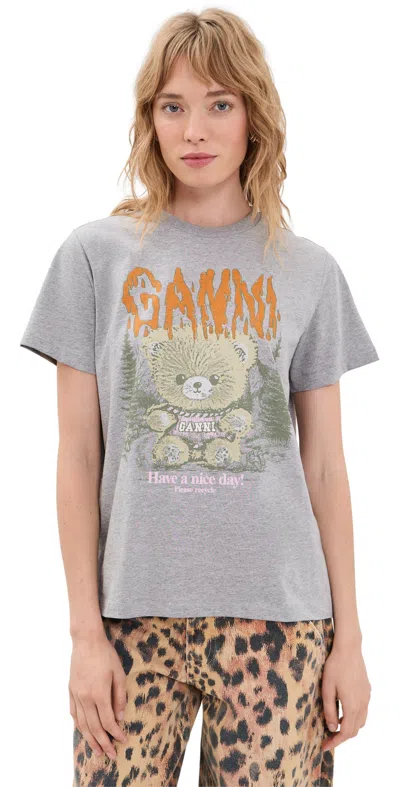 Ganni Basic Cotton Relaxed Teddy Forest T-shirt Paloma In Gray