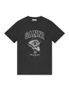 Ganni Black Crewneck T-shirt With Maxi Logo Lettering On The Front And Maxi Print On Front And Rear In Nude & Neutrals