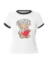 Ganni White Crewneck T-shirt With Logo Print On The Front In Bright White