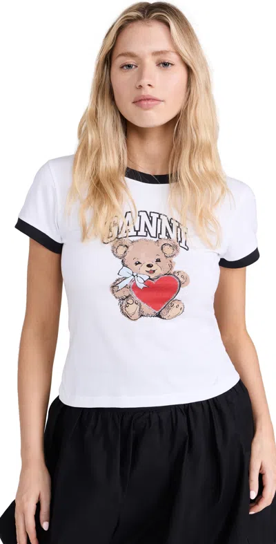 Ganni White Crewneck T-shirt With Logo Print On The Front