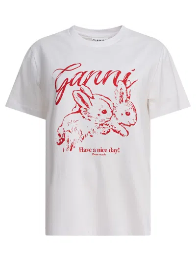 Ganni Future Embroidered Printed Recycled And Organic Cotton-blend Jersey T-shirt In White