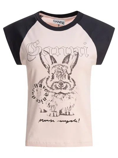 Ganni Basic Jersey Bunny Raglan T-shirt T-shirts Pink In Multi