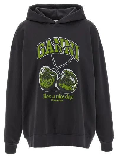 Ganni 'basic Jersey Cherry' Hoodie In Gray