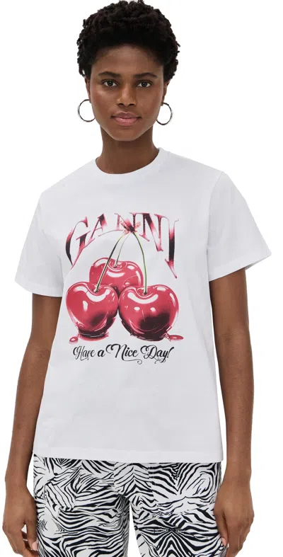 Ganni Organic Cotton Cherry T-shirt In White