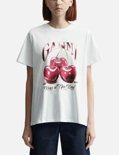 GANNI BASIC JERSEY CHERRY RELAXED T-SHIRT