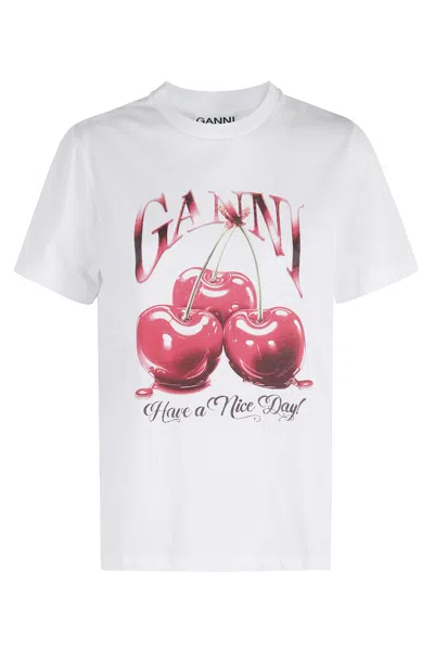 Ganni Basic Jersey Cherry Tshirt In White
