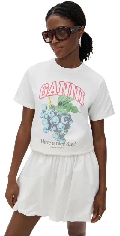 Ganni Grape Print Crew Neck Short Sleeve Top In White