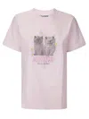 Ganni Pink Crewneck T-shirt With Logo Print On The Front In Chalk Pink