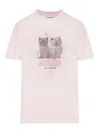 Ganni Pink Crewneck T-shirt With Logo Print On The Front In White