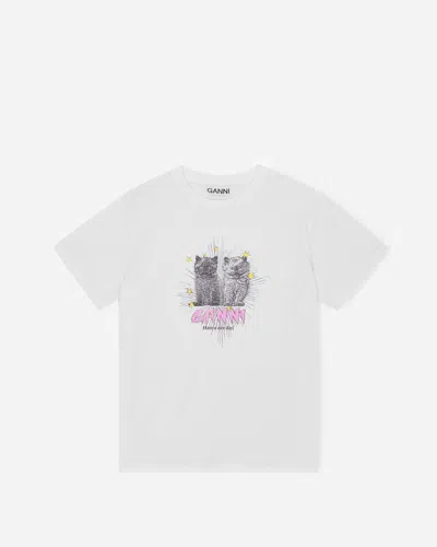 GANNI GANNI | BASIC JERSEY KITTENS RELAXED T-SHIRT | WHITE TEE | NAKED COPENHAGEN
