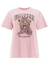 Ganni Crew Neck Graphic Print Relaxed Fit Tops In Pink