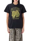Ganni Basic Jersey Owls Relaxed T-shirt T-shirts Black In Black