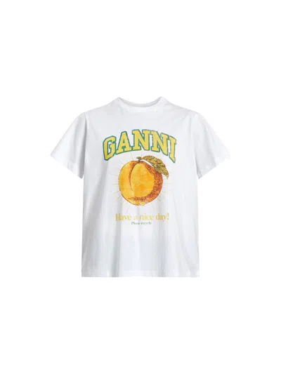 Ganni Basic Jersey Peach Relaxed T-shirt In Bright White