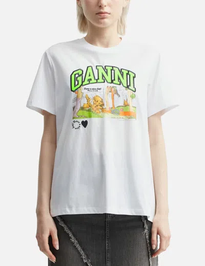 Ganni Basic Jersey Poppy Relaxed T-shirt In White