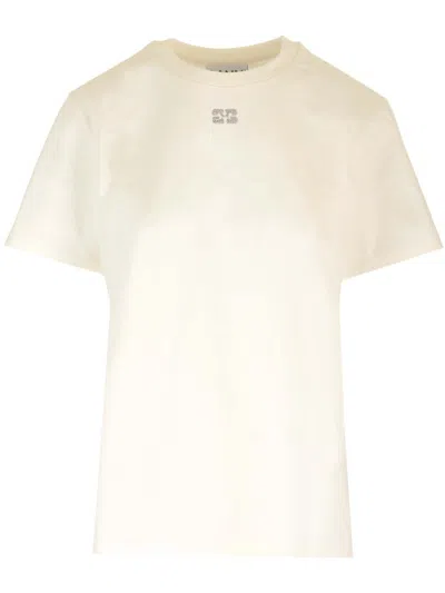 Ganni Basic T-shirt With Strass In White