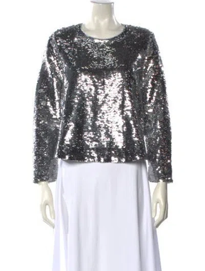 Pre-owned Ganni Bateau Neckline Three-quarter Sleeve Blouse In Silver