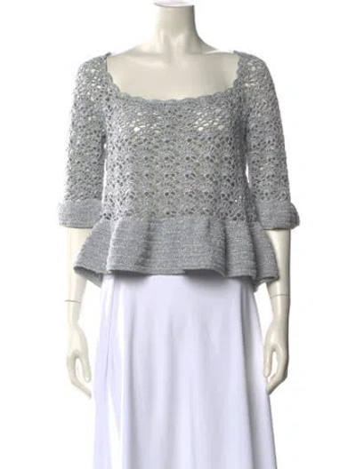 Pre-owned Ganni Bateau Neckline Three-quarter Sleeve Crop Top In Silver