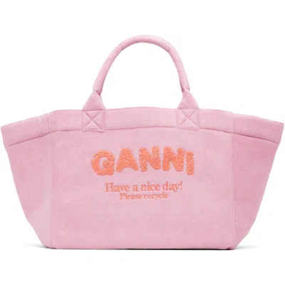Ganni Beach Resort Logo Tote Bag In Pink