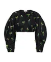 Ganni Bead-embellished Cropped Blouse In Black
