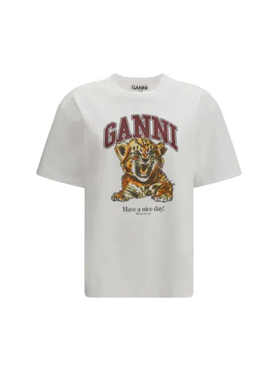 Ganni Womens Bright White Tiger-print Round-neck Cotton-jersey T-shirt Xl