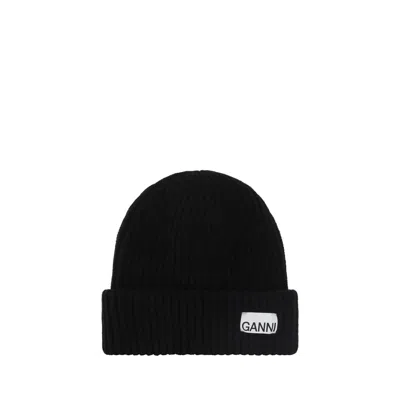 Ganni Beanie Cap In Black