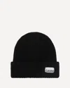 Ganni Womens Black Logo-patch Wool-blend Beanie Hat In Black